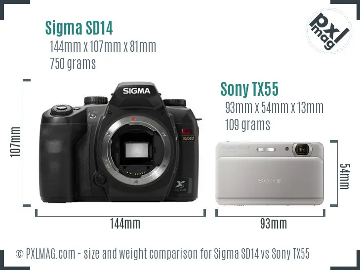 Sigma SD14 vs Sony TX55 size comparison