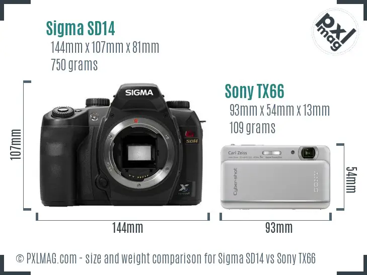 Sigma SD14 vs Sony TX66 size comparison