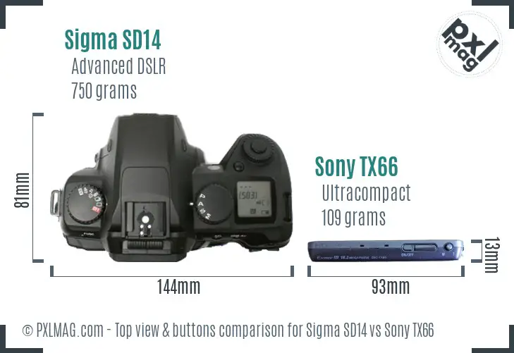 Sigma SD14 vs Sony TX66 top view buttons comparison