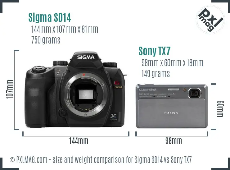 Sigma SD14 vs Sony TX7 size comparison