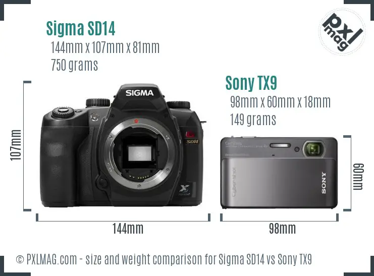 Sigma SD14 vs Sony TX9 size comparison