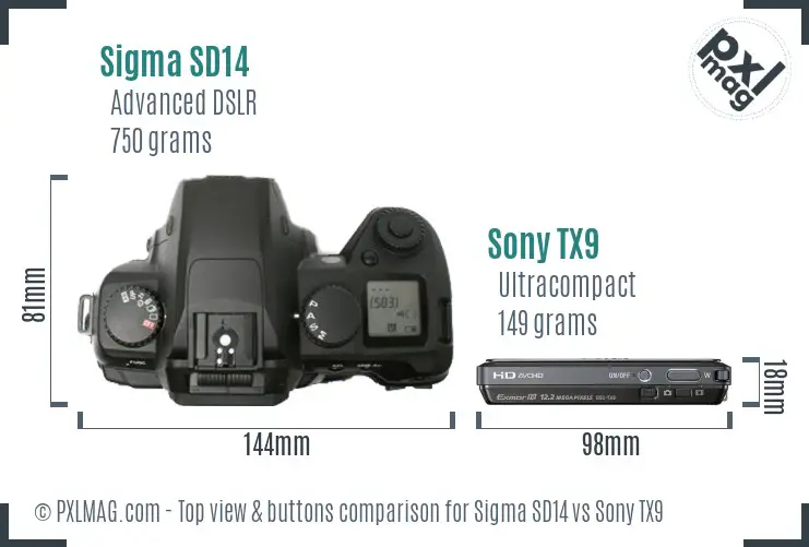 Sigma SD14 vs Sony TX9 top view buttons comparison