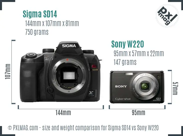 Sigma SD14 vs Sony W220 size comparison