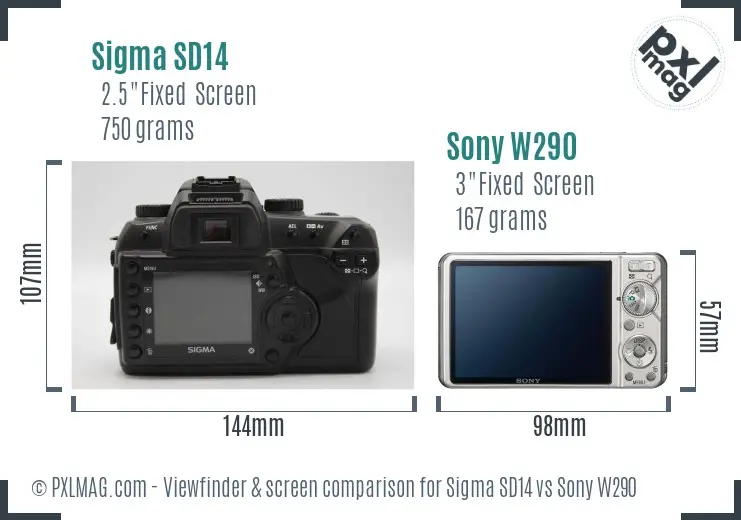 Sigma SD14 vs Sony W290 Screen and Viewfinder comparison