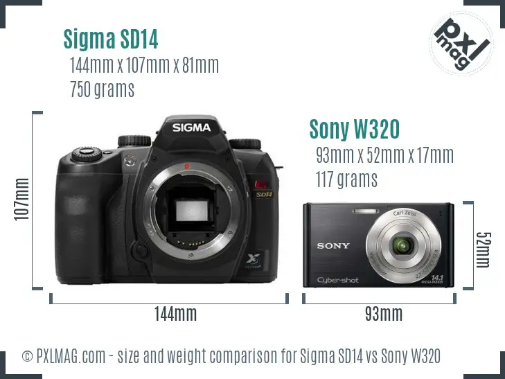 Sigma SD14 vs Sony W320 size comparison