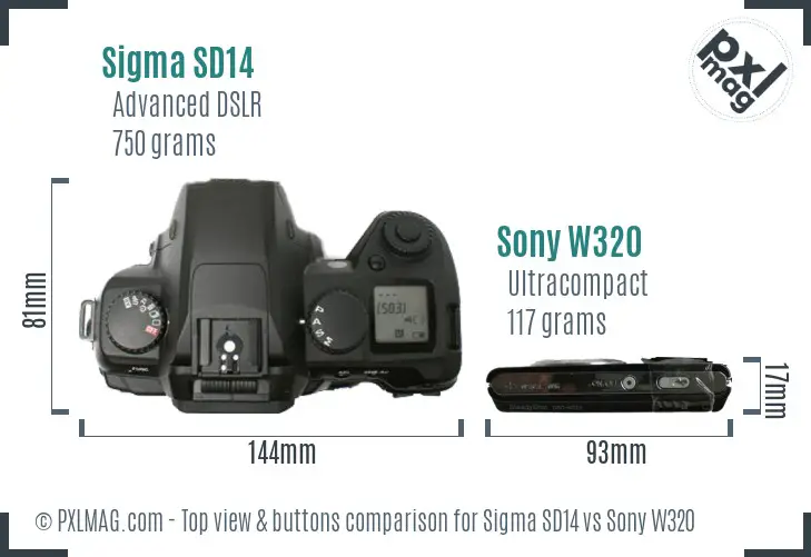Sigma SD14 vs Sony W320 top view buttons comparison
