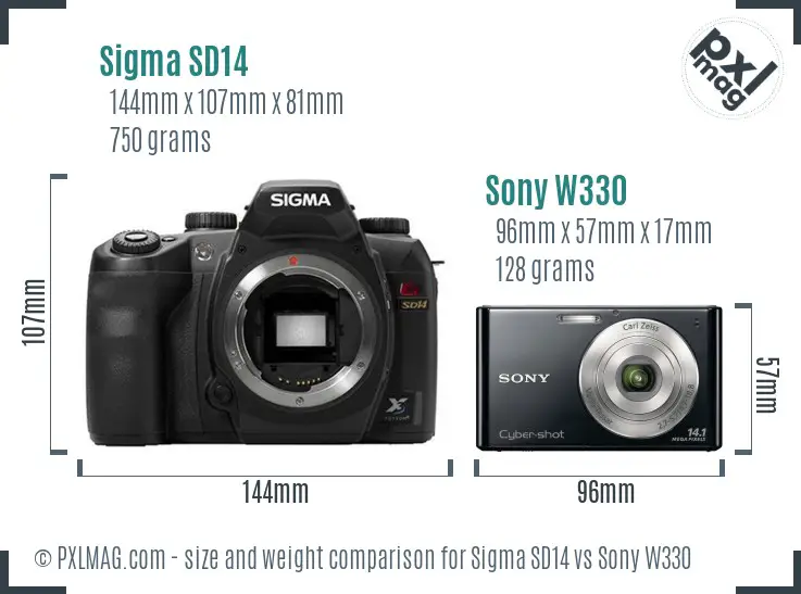 Sigma SD14 vs Sony W330 size comparison