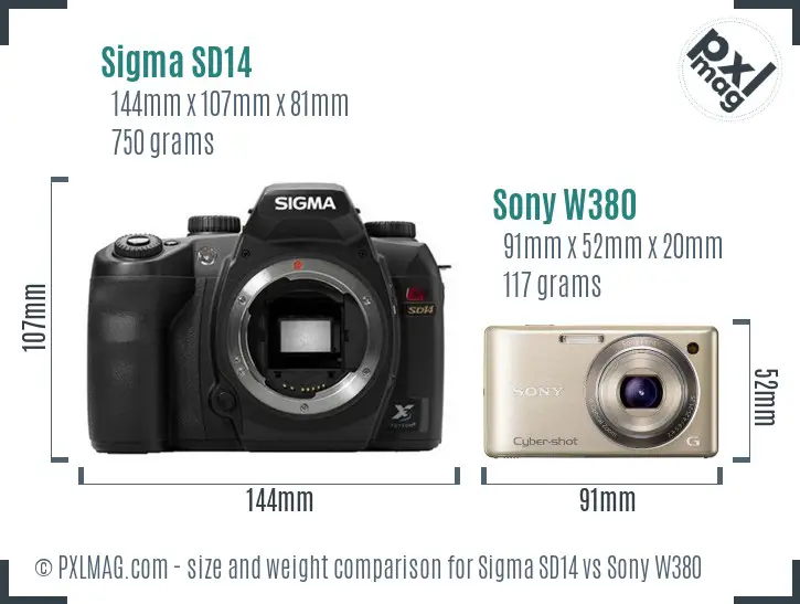 Sigma SD14 vs Sony W380 size comparison