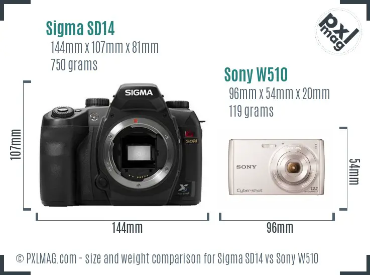 Sigma SD14 vs Sony W510 size comparison