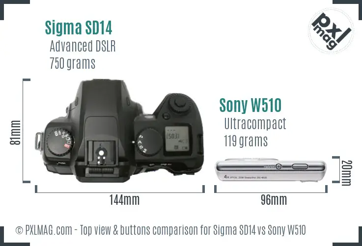 Sigma SD14 vs Sony W510 top view buttons comparison