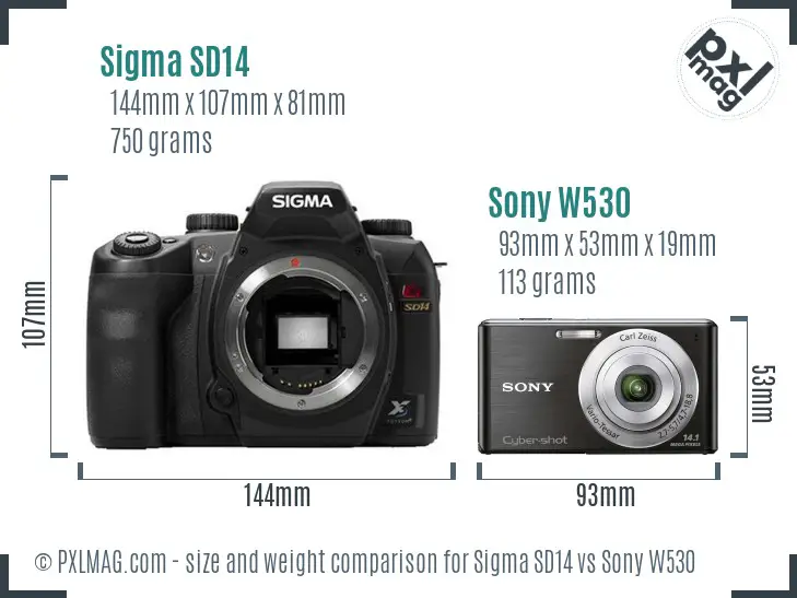 Sigma SD14 vs Sony W530 size comparison