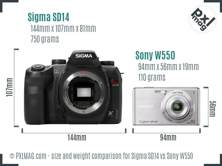 Sigma SD14 vs Sony W550 size comparison