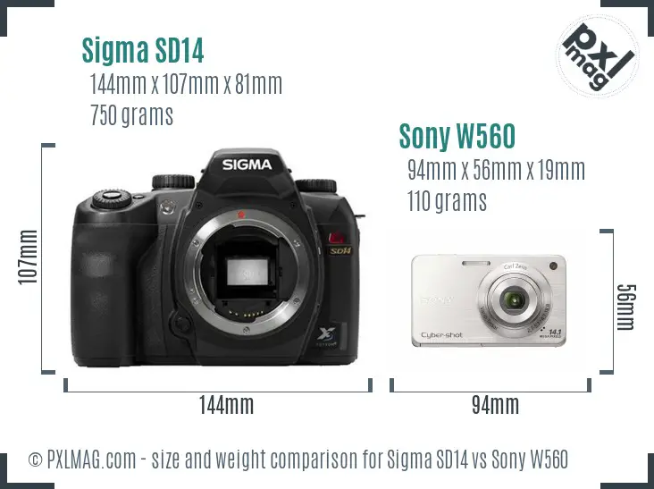 Sigma SD14 vs Sony W560 size comparison Sigma SD14 vs Sony W560 size comparison