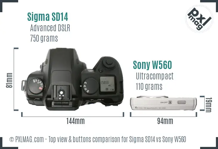 Sigma SD14 vs Sony W560 top view buttons comparison Sigma SD14 vs Sony W560 top view buttons comparison
