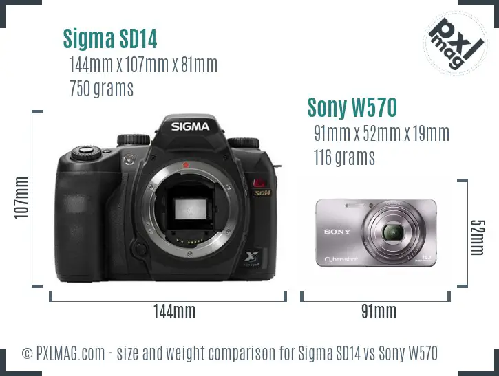 Sigma SD14 vs Sony W570 size comparison