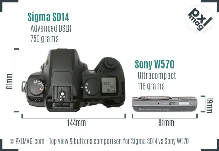 Sigma SD14 vs Sony W570 top view buttons comparison