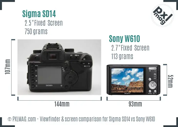 Sigma SD14 vs Sony W610 Screen and Viewfinder comparison Sigma SD14 vs Sony W610 Screen and Viewfinder comparison