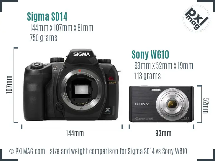 Sigma SD14 vs Sony W610 size comparison Sigma SD14 vs Sony W610 size comparison