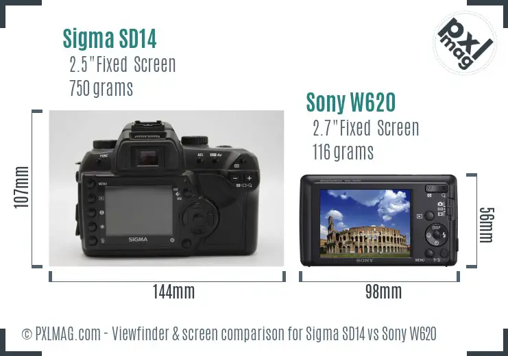 Sigma SD14 vs Sony W620 Screen and Viewfinder comparison Sigma SD14 vs Sony W620 Screen and Viewfinder comparison
