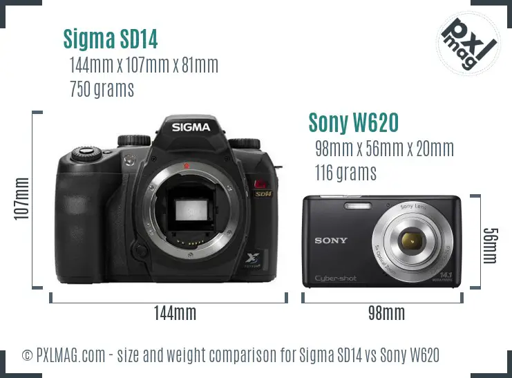 Sigma SD14 vs Sony W620 size comparison Sigma SD14 vs Sony W620 size comparison