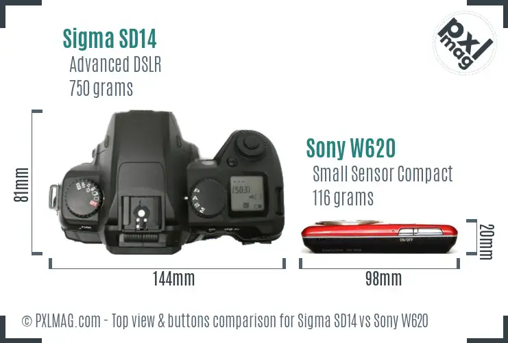 Sigma SD14 vs Sony W620 top view buttons comparison Sigma SD14 vs Sony W620 top view buttons comparison