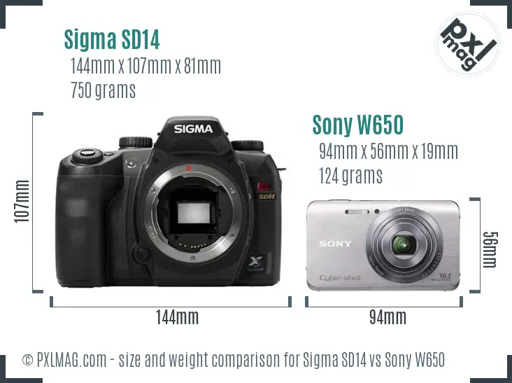 Sigma SD14 vs Sony W650 size comparison