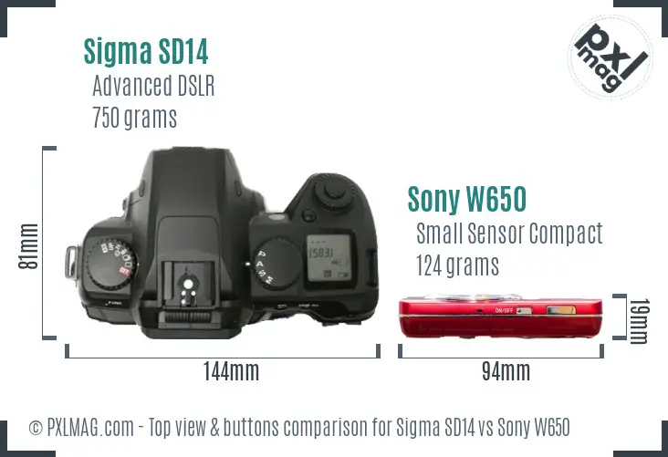 Sigma SD14 vs Sony W650 top view buttons comparison