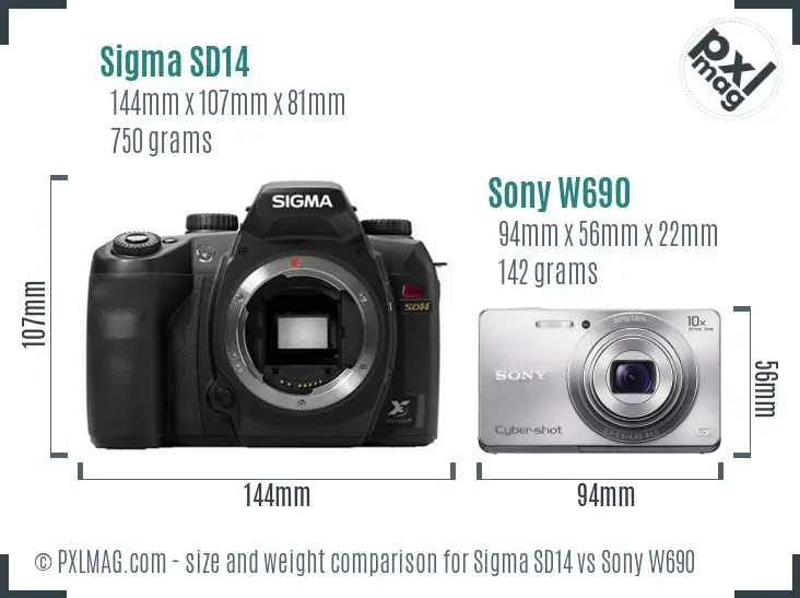 Sigma SD14 vs Sony W690 size comparison Sigma SD14 vs Sony W690 size comparison