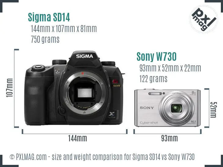 Sigma SD14 vs Sony W730 size comparison