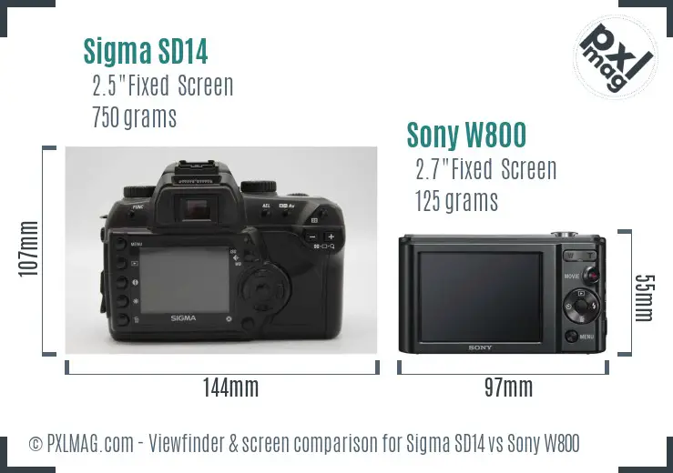 Sigma SD14 vs Sony W800 Screen and Viewfinder comparison