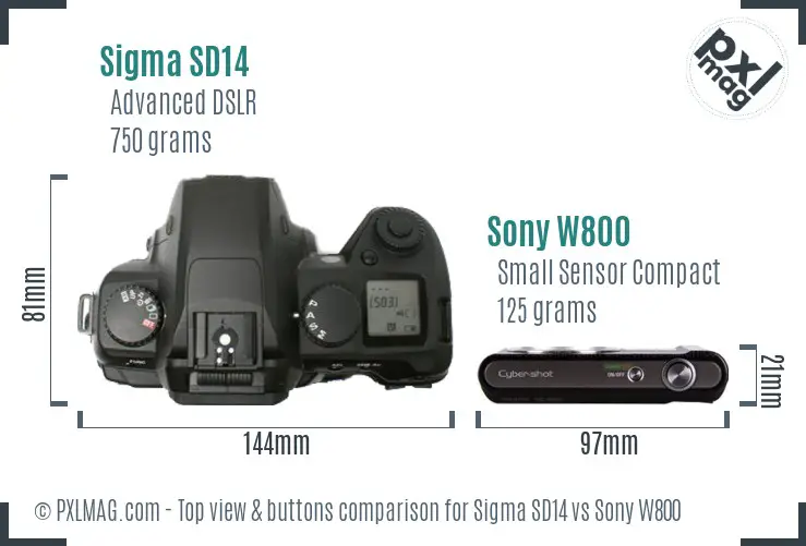 Sigma SD14 vs Sony W800 top view buttons comparison