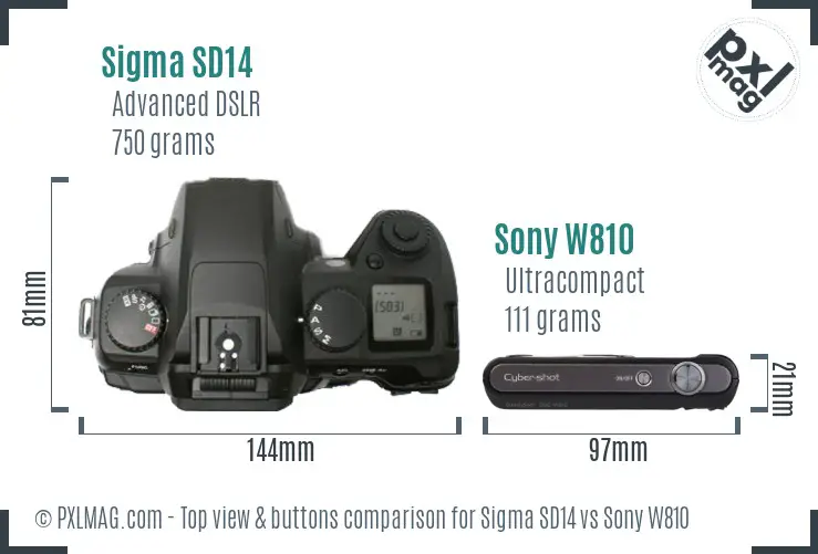 Sigma SD14 vs Sony W810 top view buttons comparison Sigma SD14 vs Sony W810 top view buttons comparison