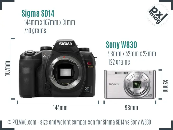 Sigma SD14 vs Sony W830 size comparison