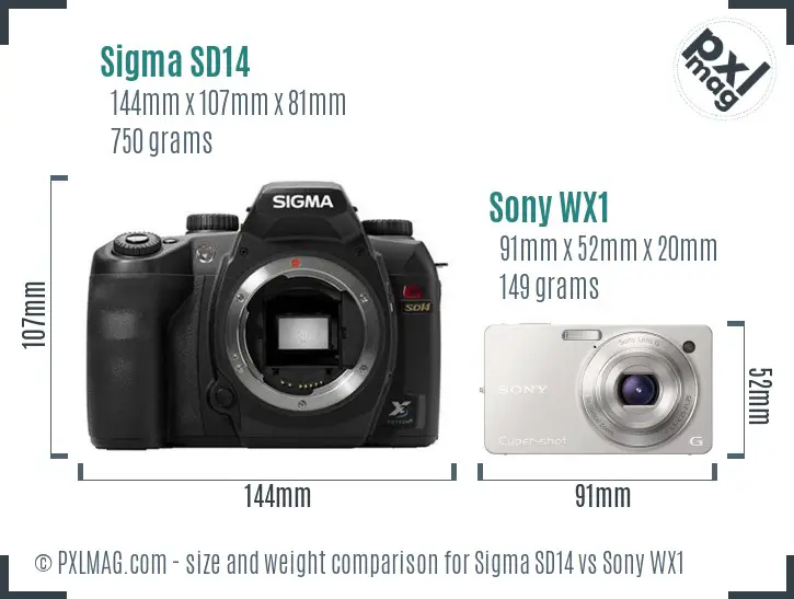 Sigma SD14 vs Sony WX1 size comparison
