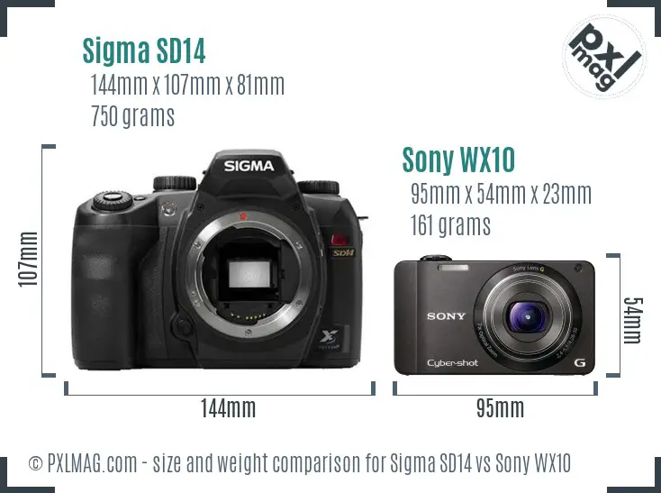 Sigma SD14 vs Sony WX10 size comparison