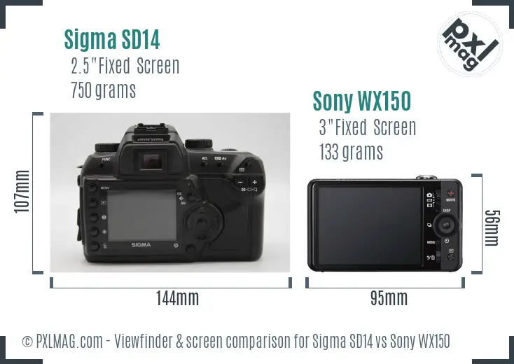 Sigma SD14 vs Sony WX150 Screen and Viewfinder comparison