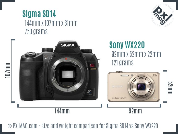 Sigma SD14 vs Sony WX220 size comparison
