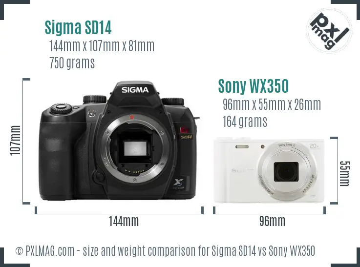 Sigma SD14 vs Sony WX350 size comparison