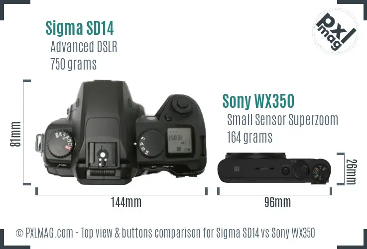 Sigma SD14 vs Sony WX350 top view buttons comparison