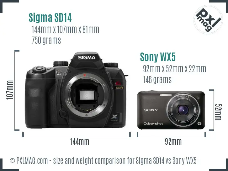 Sigma SD14 vs Sony WX5 size comparison