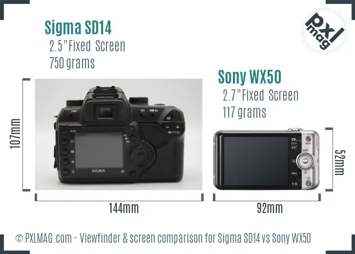 Sigma SD14 vs Sony WX50 Screen and Viewfinder comparison