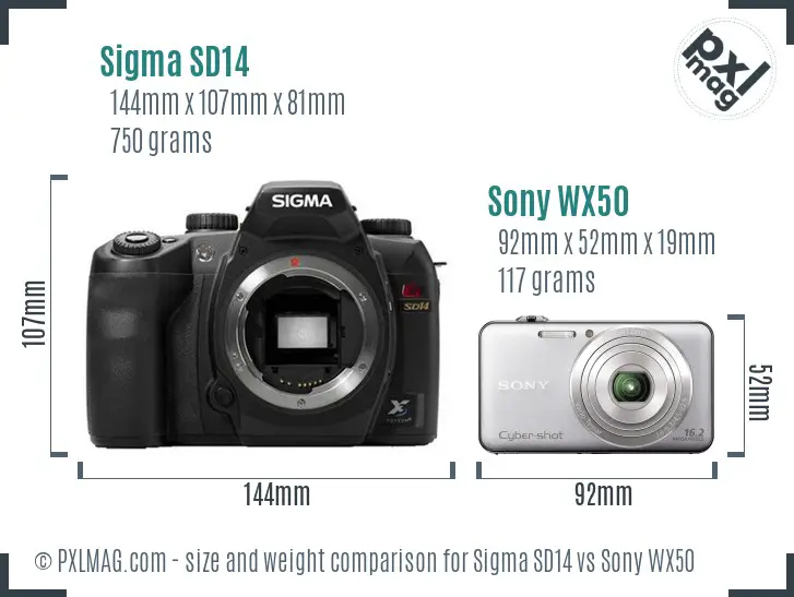 Sigma SD14 vs Sony WX50 size comparison