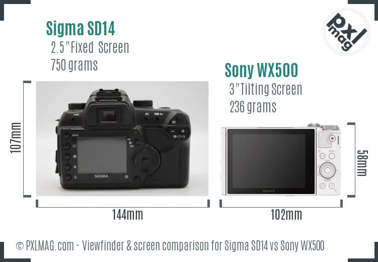 Sigma SD14 vs Sony WX500 Screen and Viewfinder comparison