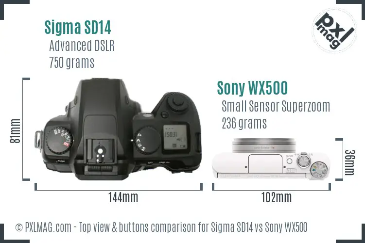 Sigma SD14 vs Sony WX500 top view buttons comparison