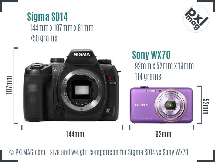 Sigma SD14 vs Sony WX70 size comparison