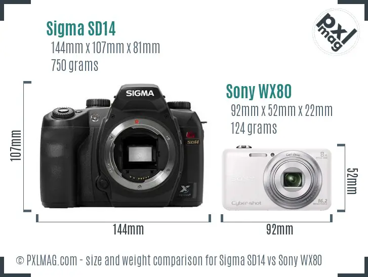 Sigma SD14 vs Sony WX80 size comparison