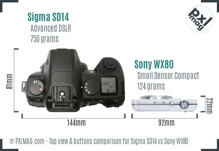 Sigma SD14 vs Sony WX80 top view buttons comparison