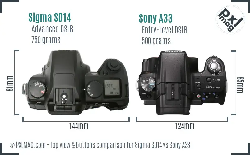 Sigma SD14 vs Sony A33 top view buttons comparison