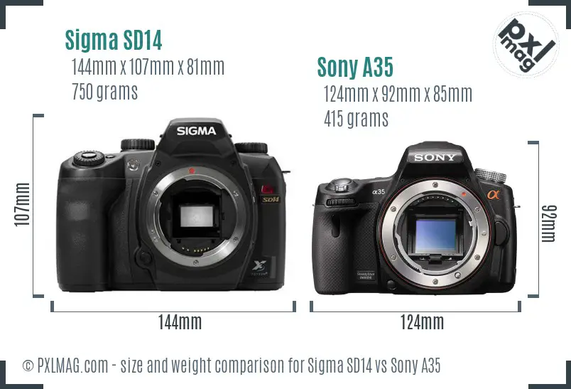 Sigma SD14 vs Sony A35 size comparison