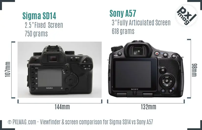 Sigma SD14 vs Sony A57 Screen and Viewfinder comparison